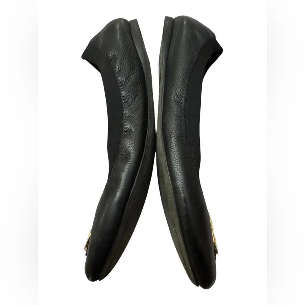 Tory Burch CAROLINE 2 Elastic/Leather Ballet Flats Gold Logo, black SIZE 8M - Picture 6 of 9